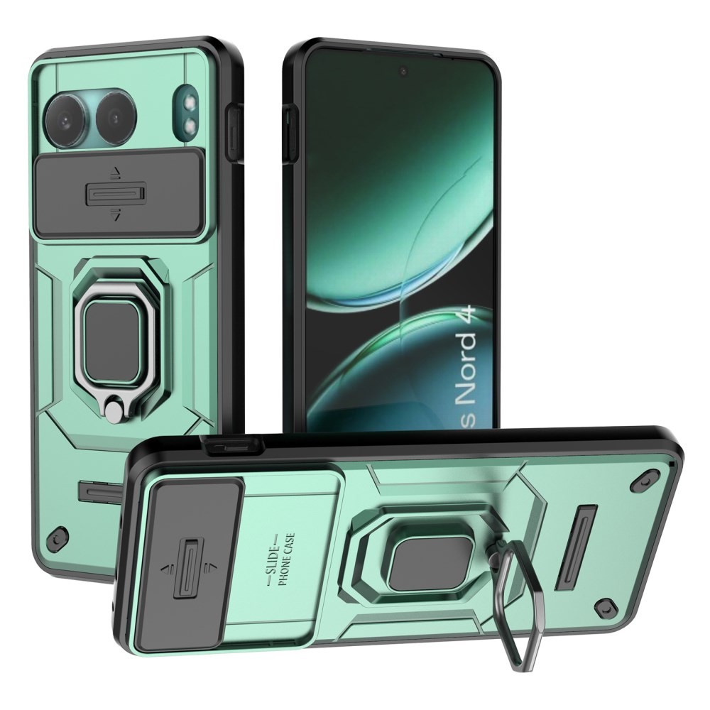 OnePlus Nord 4 5G Sliding Camshield Σκληρή Θήκη με Δαχτυλίδι Green