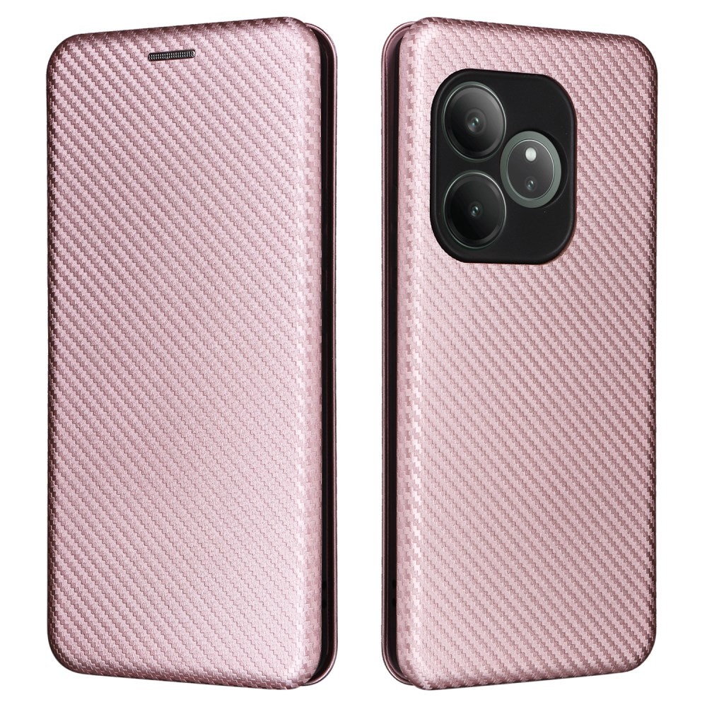 Realme GT 6 5G / GT 6T 5G Carbon Fiber Θήκη Βιβλίο Rose Gold