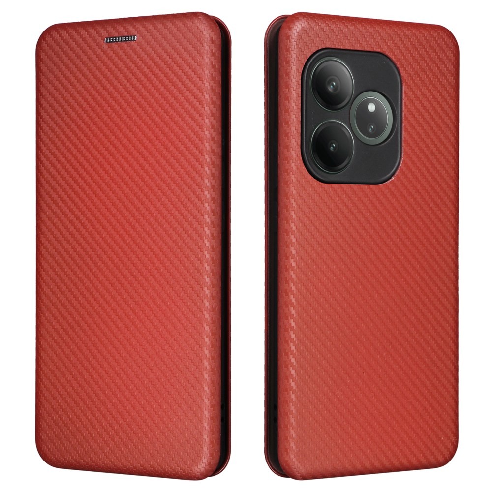 Realme GT 6 5G / GT 6T 5G Carbon Fiber Θήκη Βιβλίο Brown