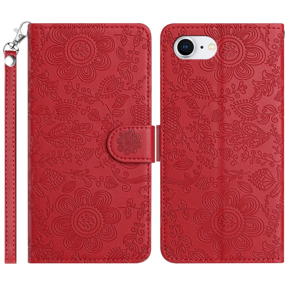 Apple iPhone 16e/17e Beautiful Flowers Θήκη Πορτοφόλι Red
