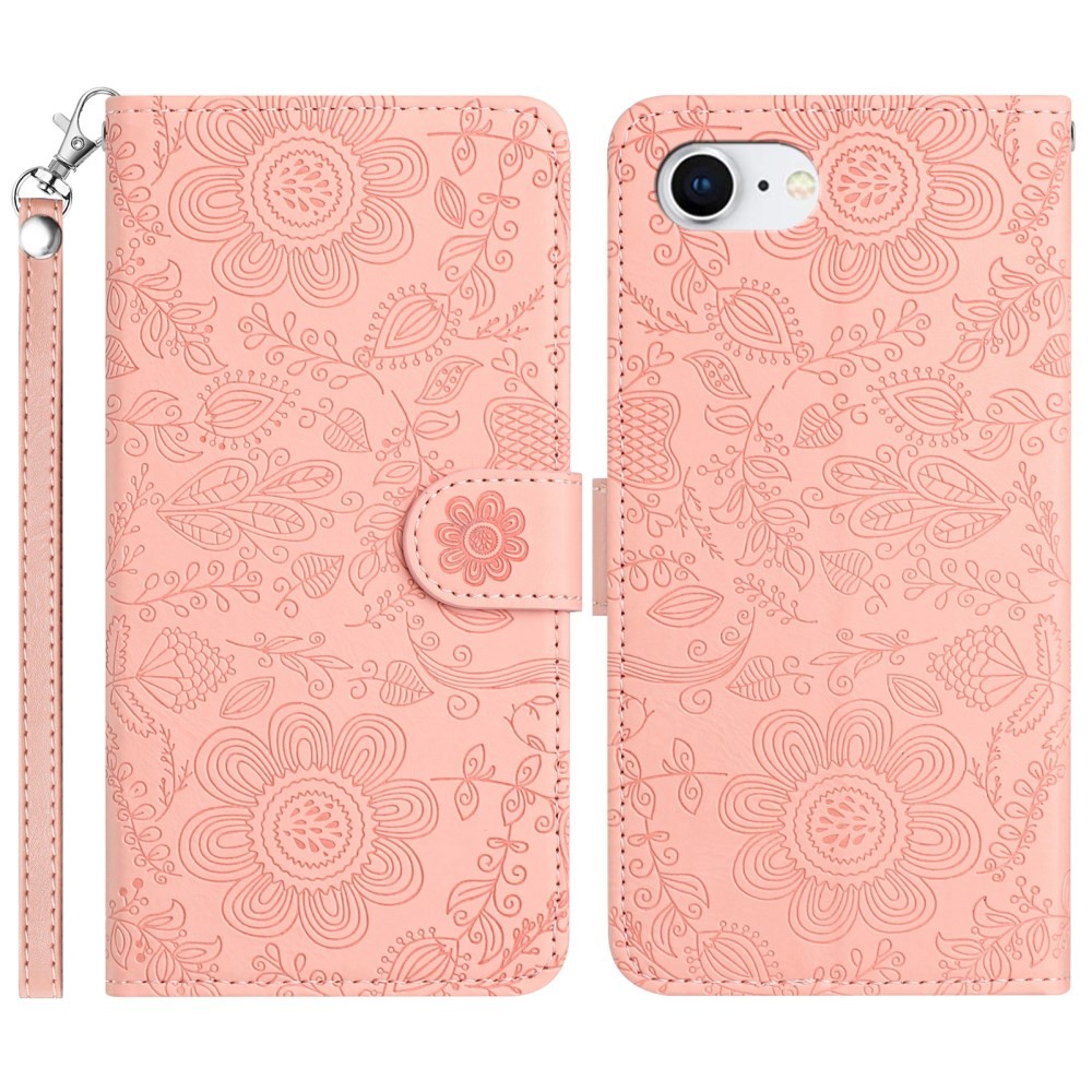 Apple iPhone 16e Flowers Θήκη Πορτοφόλι Pink