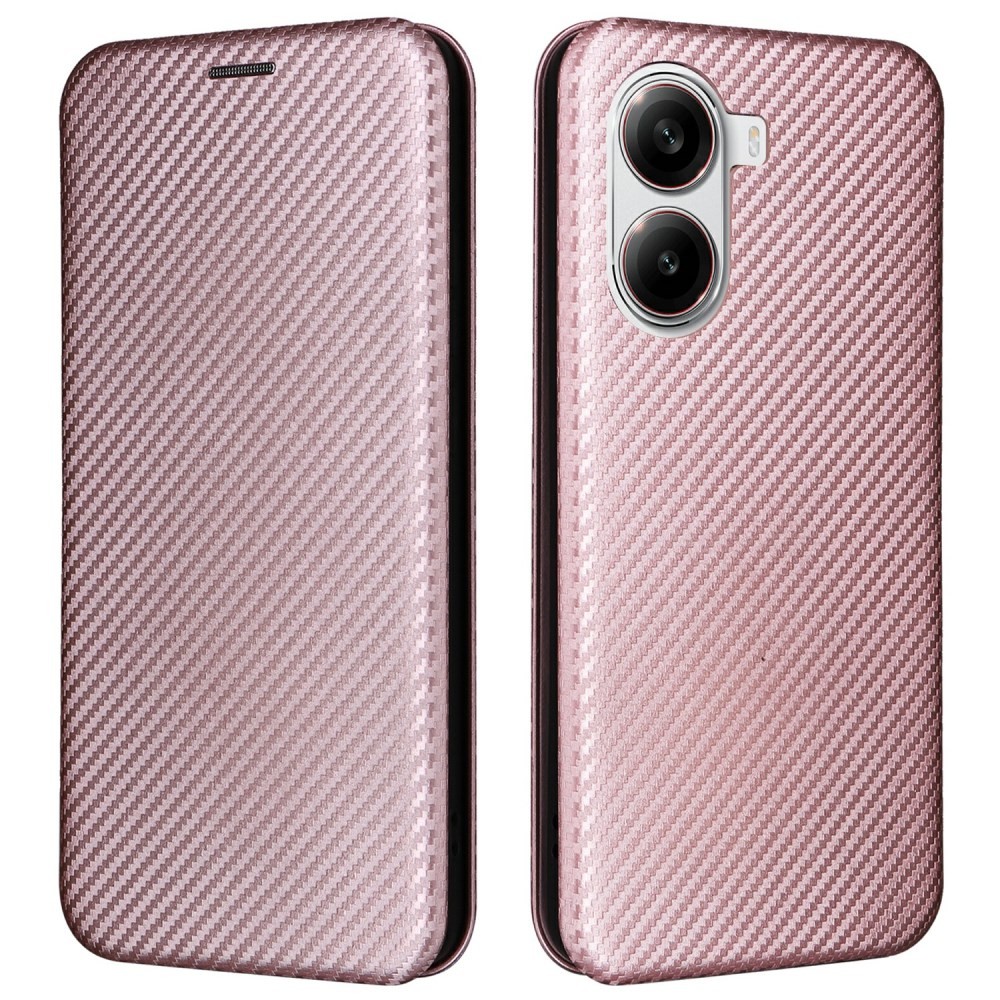 Xiaomi Poco X7 Pro 5G Carbon Fiber Θήκη Βιβλίο Rose Gold