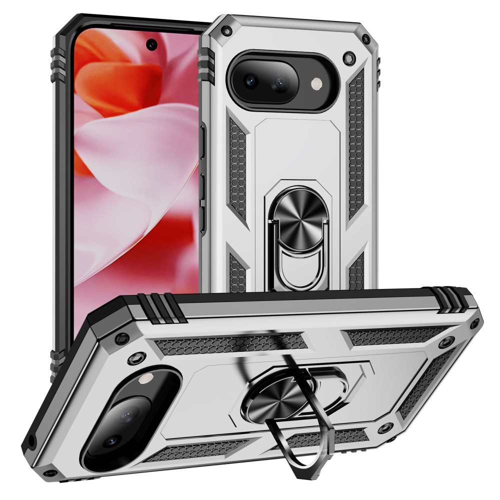 Google Pixel 9a 5G Magnetic Ring Σκληρή Θήκη με Δαχτυλίδι Silver