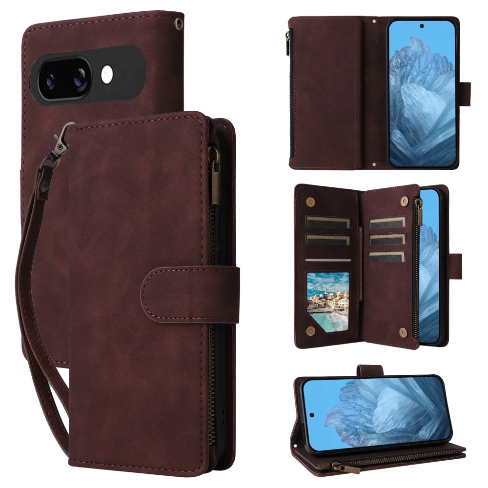 Google Pixel 9a 5G Lite Zipper Θήκη Πορτοφόλι Coffee