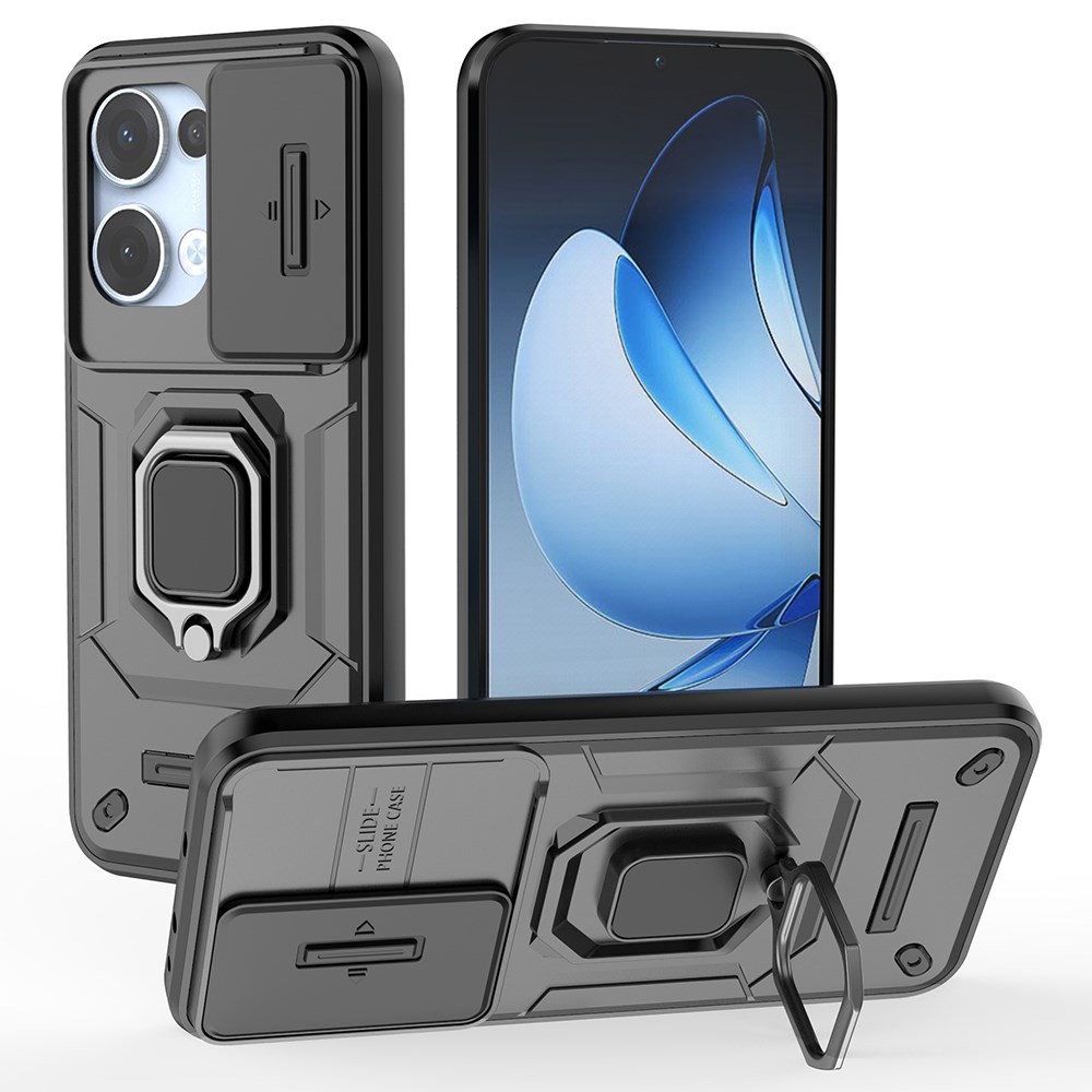 Oppo Reno13 5G Sliding Camshield Σκληρή Θήκη με Δαχτυλίδι Black