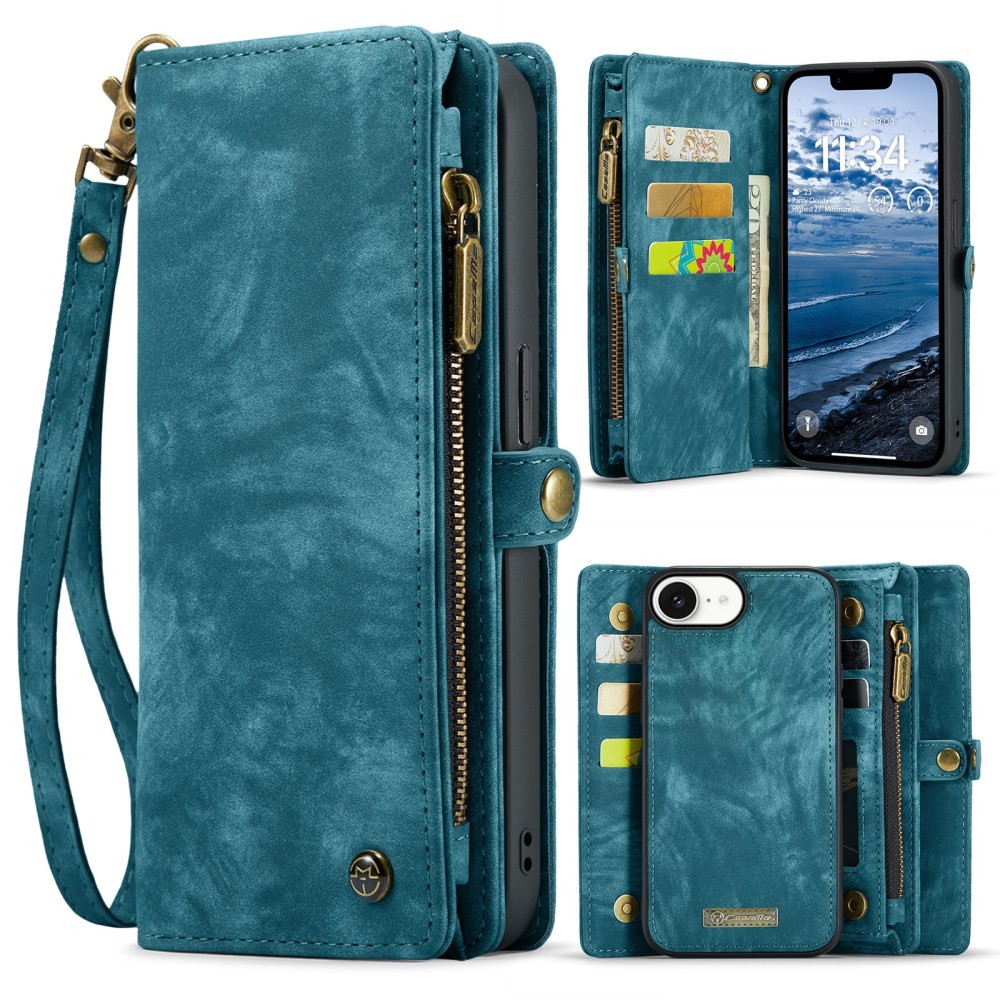 Apple iPhone 16e CaseMe 008 Θήκη Πορτοφόλι με Αποσπώμενη Θήκη Σιλικόνης Blue Green
