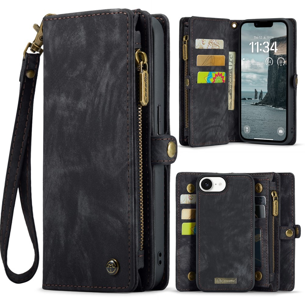 Apple iPhone 16e CaseMe 008 Θήκη Πορτοφόλι με Αποσπώμενη Θήκη Σιλικόνης Black