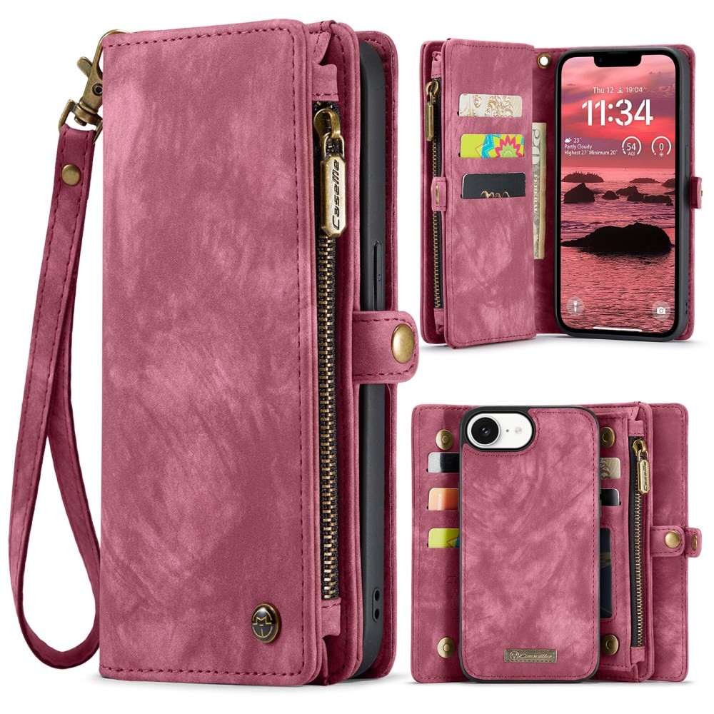 Apple iPhone 16e CaseMe 008 Θήκη Πορτοφόλι με Αποσπώμενη Θήκη Σιλικόνης Wine Red