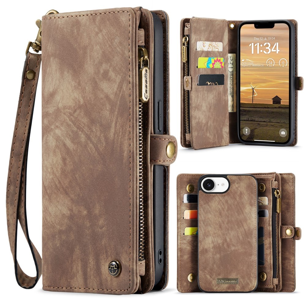 Apple iPhone 16e CaseMe 008 Θήκη Πορτοφόλι με Αποσπώμενη Θήκη Σιλικόνης Brown