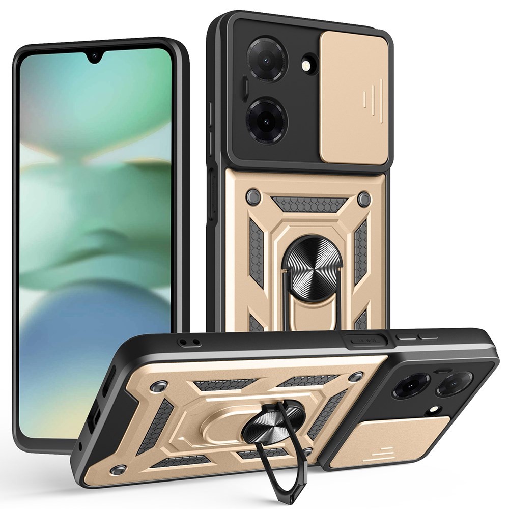 Xiaomi Redmi A5 4G/Poco C71 4G Sliding Camera Σκληρή Θήκη με Δαχτυλίδι Gold