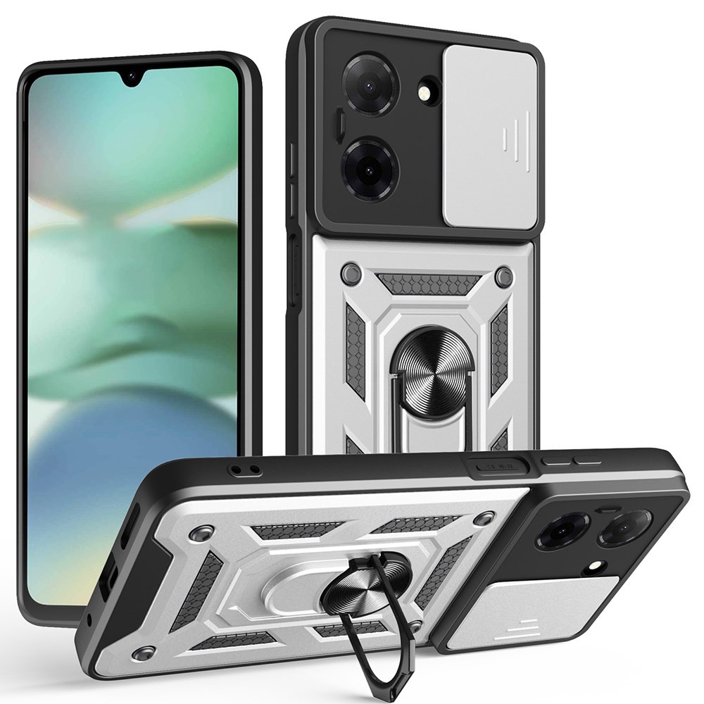 Xiaomi Redmi A5 4G/Poco C71 4G Sliding Camera Σκληρή Θήκη με Δαχτυλίδι Silver