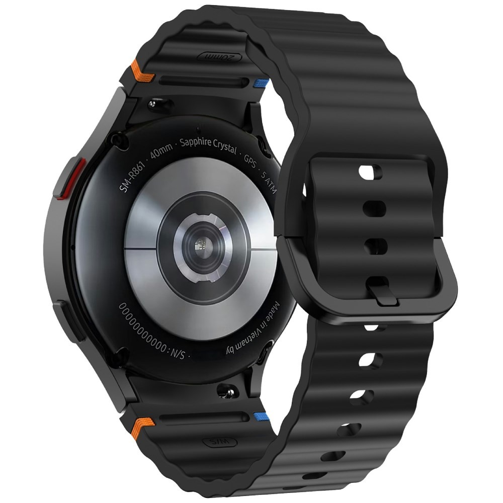 Samsung Galaxy Watch 5/5 Active/5 Pro/6/6 Classic/7/FE - 40/42/43/44/46/47 mm KALEBOL Λουράκι Σιλικόνης με Κυματιστό Σχέδιο Black
