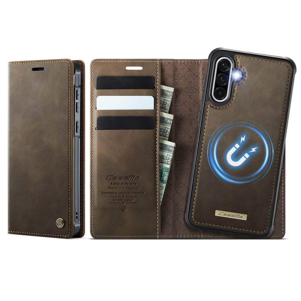 Samsung Galaxy A56 5G CaseMe C49 MagSafe Θήκη Βιβλίο με Αποσπώμενη Θήκη Σιλικόνης Coffee