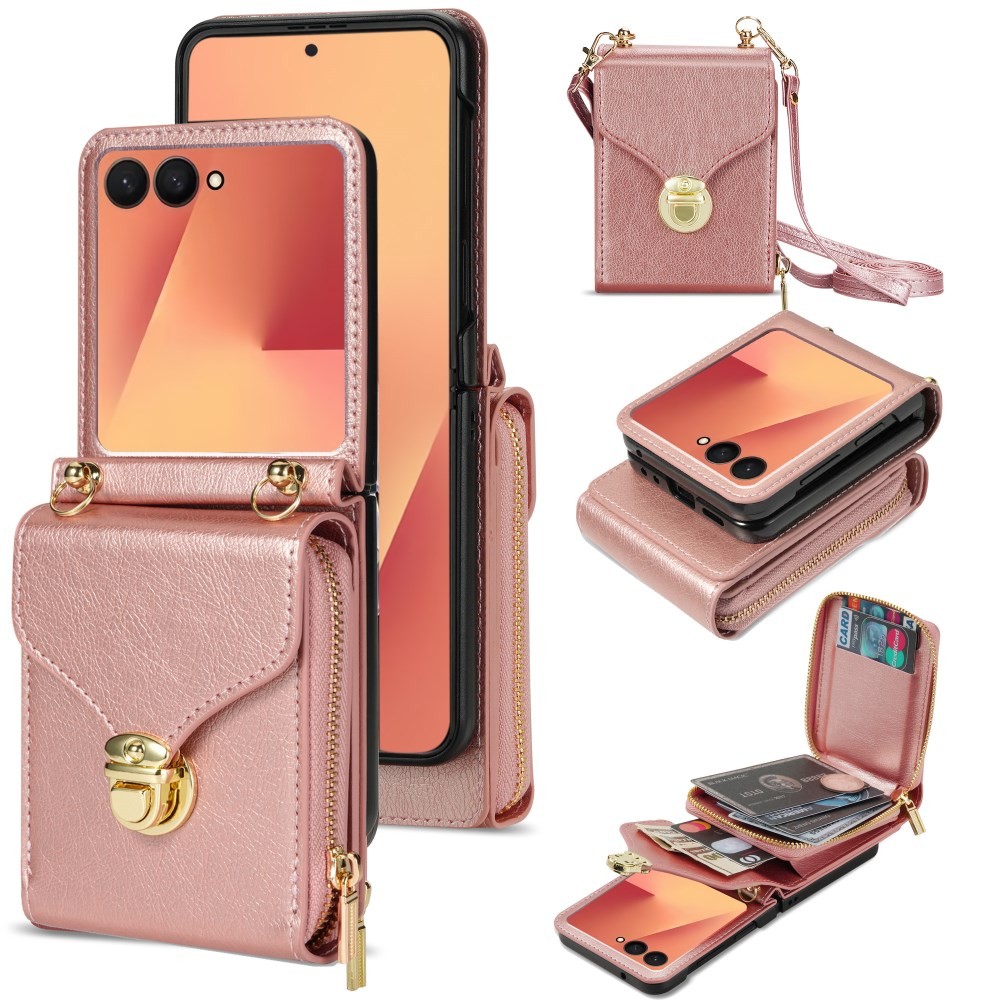 Samsung Galaxy Z Flip7 5G Zipper Σκληρή Θήκη με Πορτοφόλι Rose Gold