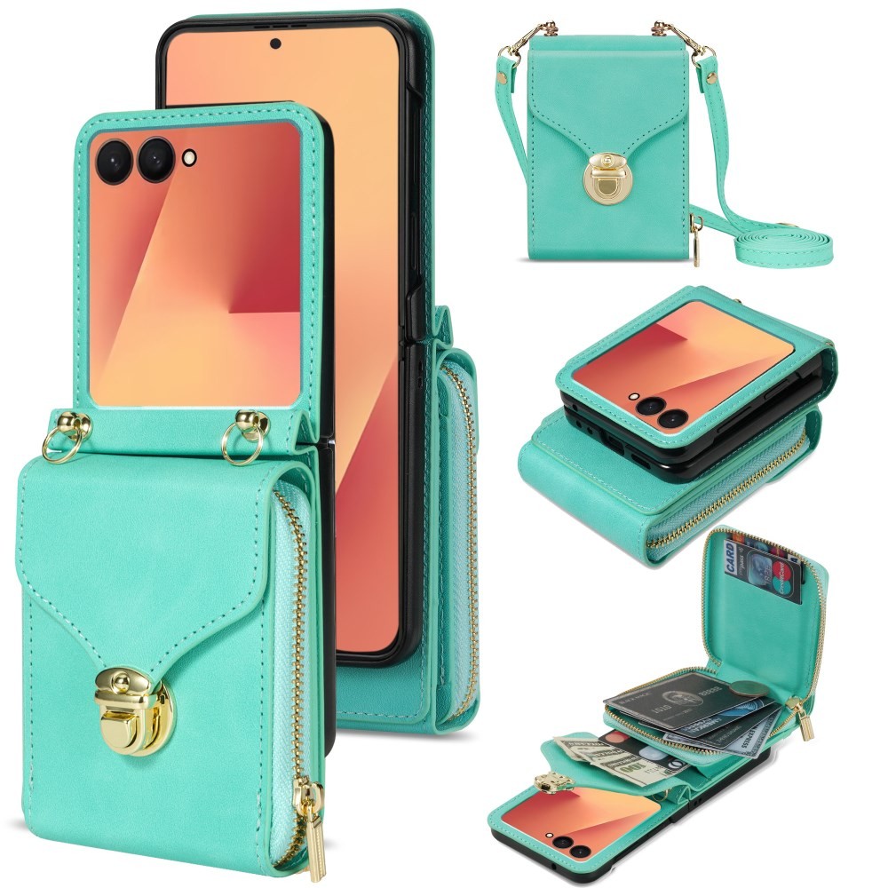 Samsung Galaxy Z Flip7 5G Zipper Σκληρή Θήκη με Πορτοφόλι Mint Green