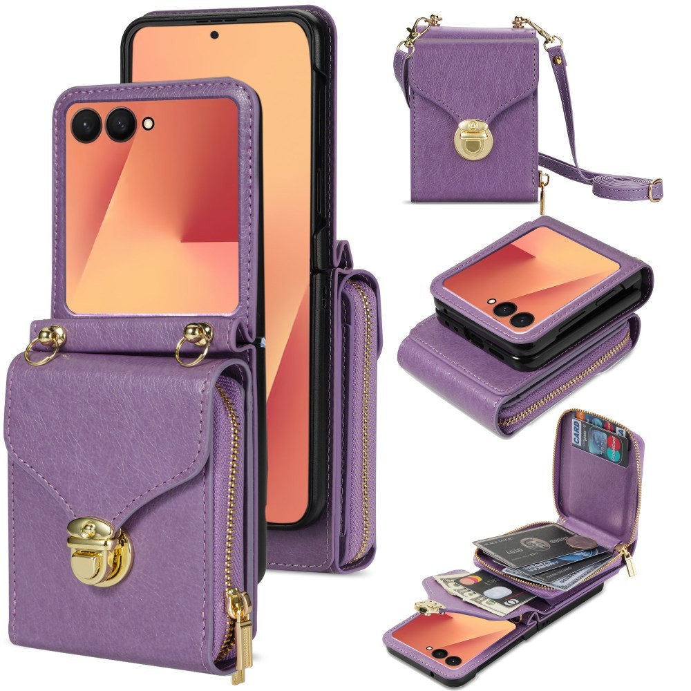 Samsung Galaxy Z Flip7 5G Zipper Σκληρή Θήκη με Πορτοφόλι Purple