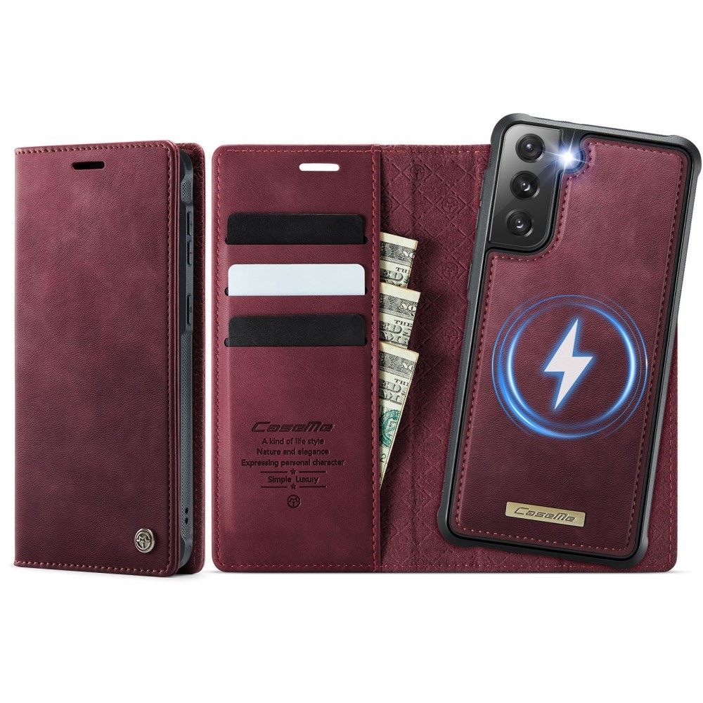 Samsung Galaxy S21 FE 5G CaseMe C49 MagSafe Θήκη Βιβλίο με Αποσπώμενη Θήκη Σιλικόνης Wine Red