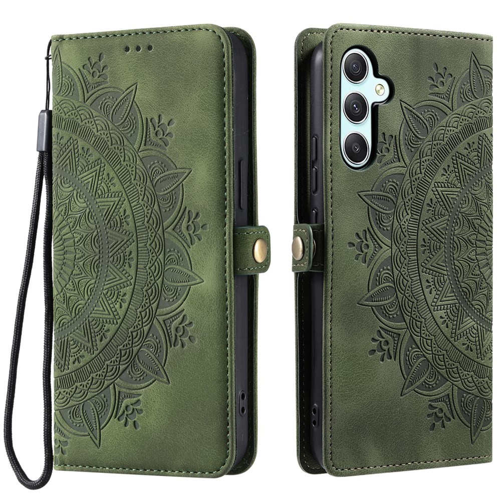 Samsung Galaxy S25 FE 5G Mandala Flower Θήκη Πορτοφόλι Blackish Green