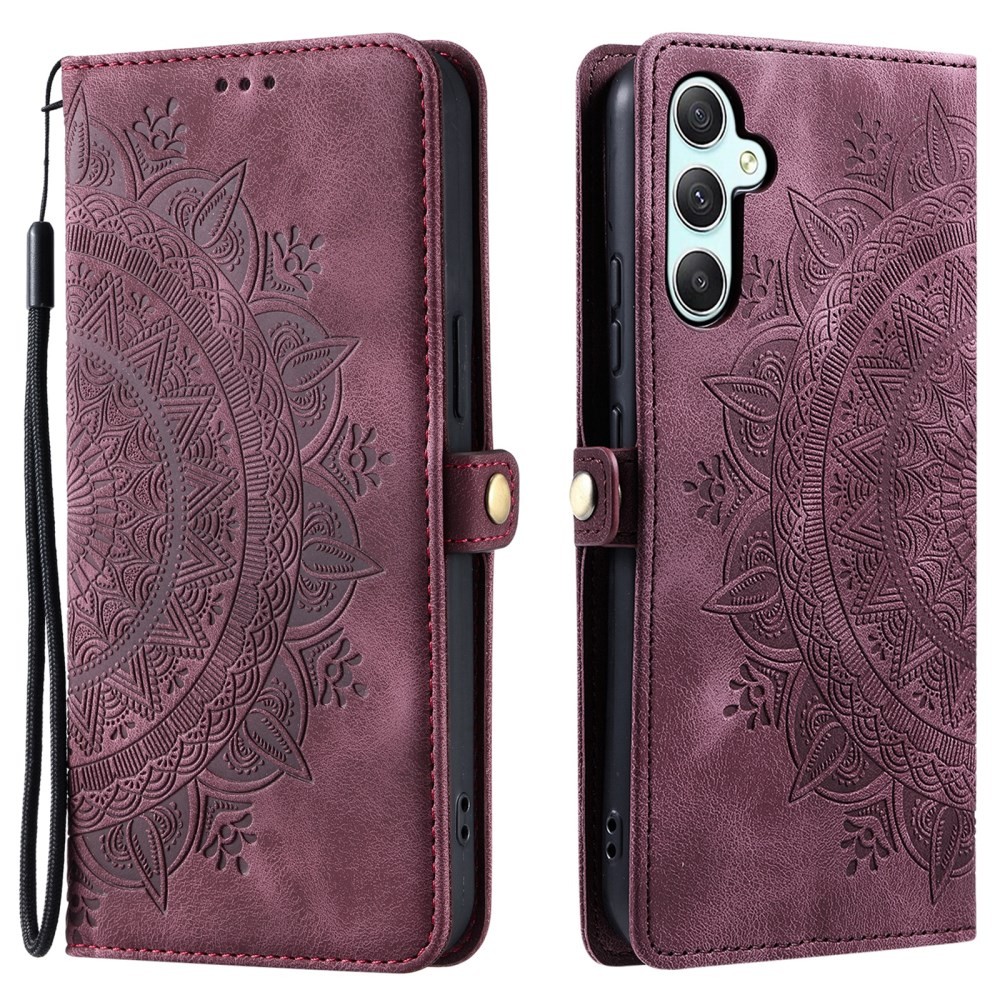 Samsung Galaxy S25 FE 5G Mandala Flower Θήκη Πορτοφόλι Wine Red
