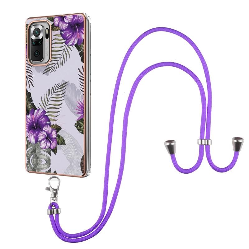 Xiaomi Redmi Note 10 Pro Electroplating Marble Σκληρή Θήκη με Λουράκι Purple Flower
