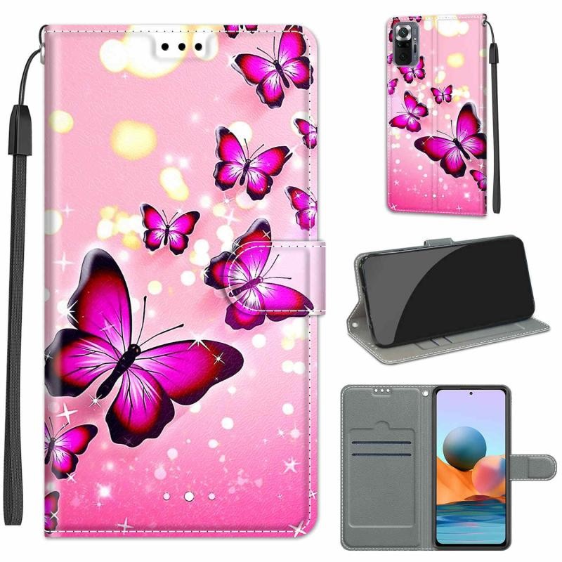 Xiaomi Redmi Note 10 Pro Colored Drawing Θήκη Πορτοφόλι Pink Butterflies