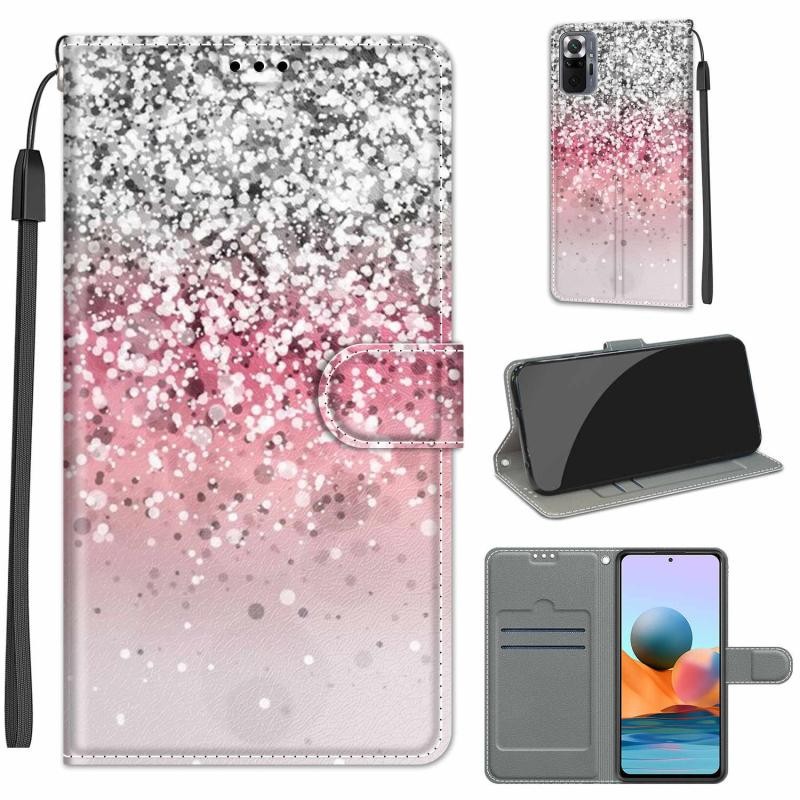 Xiaomi Redmi Note 10 Pro Colored Drawing Θήκη Πορτοφόλι Silver Pink Glitter