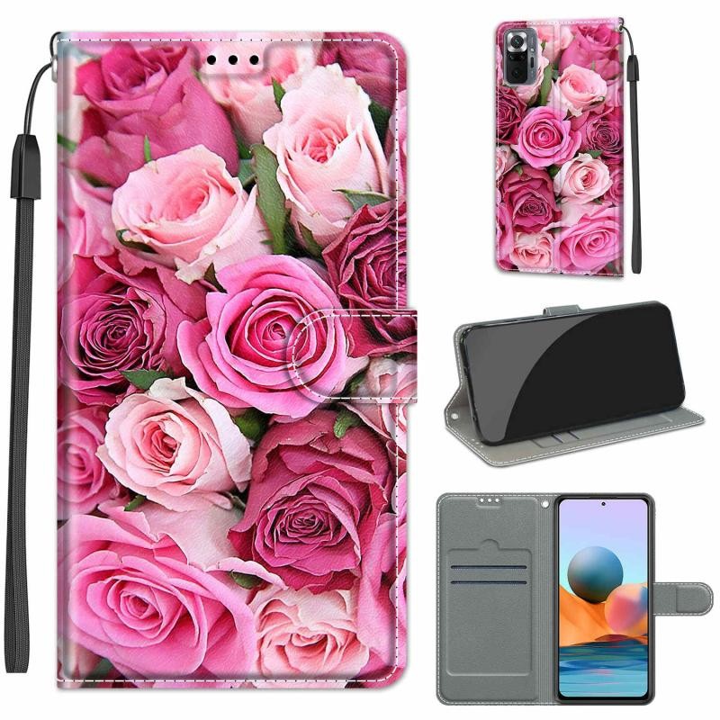 Xiaomi Redmi Note 10 Pro Colored Drawing Θήκη Πορτοφόλι Pink Rose