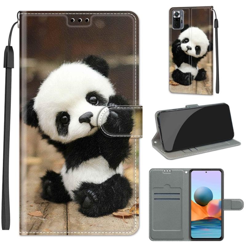 Xiaomi Redmi Note 10 Pro Colored Drawing Θήκη Πορτοφόλι Wood Board Panda