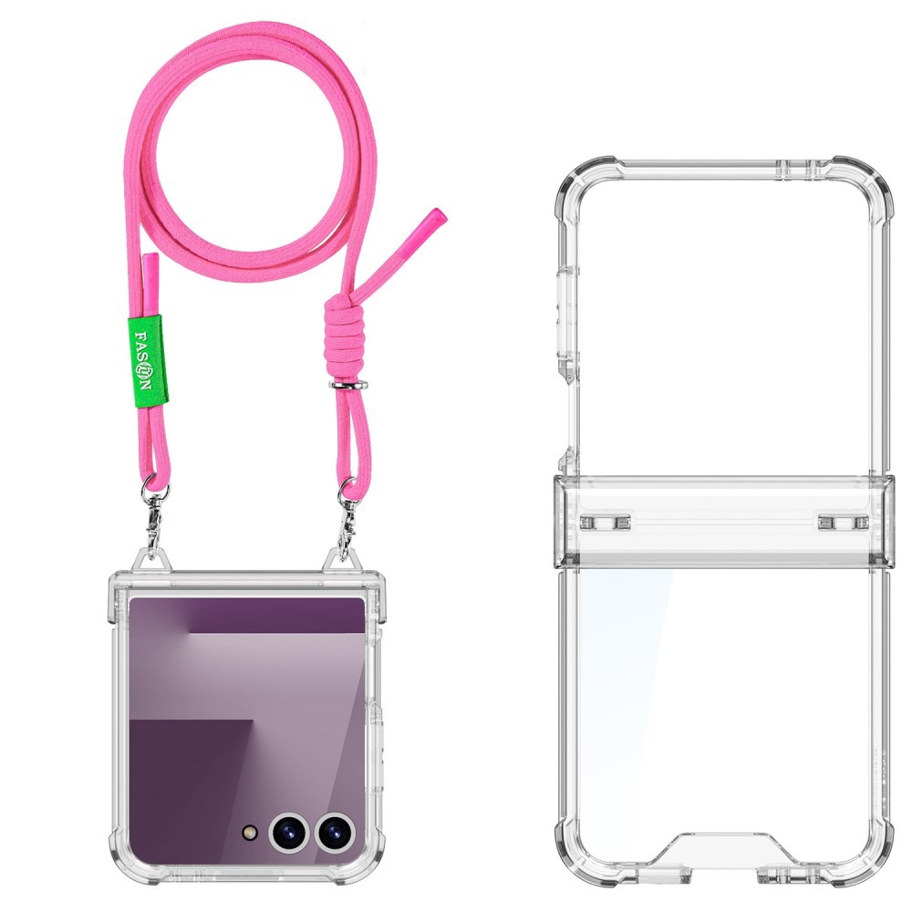 Samsung Galaxy Z Flip7 5G GKK Διάφανη Σκληρή Θήκη με Λουράκι Transparent/Pink