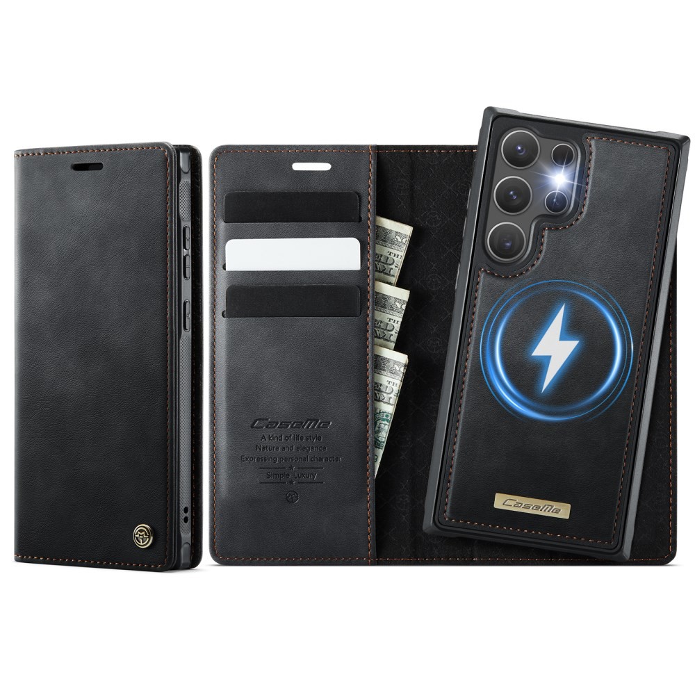 Samsung Galaxy S25 Ultra 5G CaseMe C49 MagSafe Θήκη Βιβλίο με Αποσπώμενη Θήκη Σιλικόνης Black