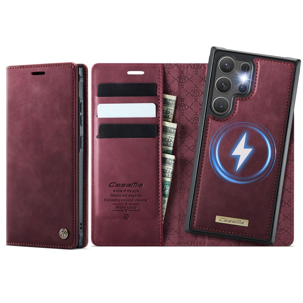 Samsung Galaxy S25 Ultra 5G CaseMe C49 MagSafe Θήκη Βιβλίο με Αποσπώμενη Θήκη Σιλικόνης Wine Red