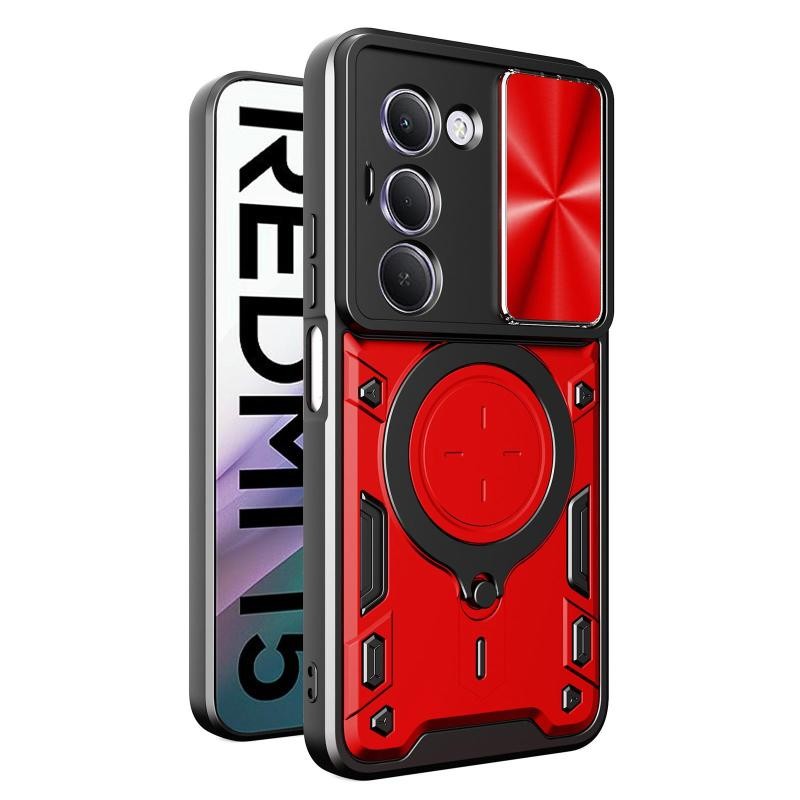 Xiaomi Redmi 15 4G / 5G Sliding Camshield Σκληρή Θήκη με Δαχτυλίδι Red