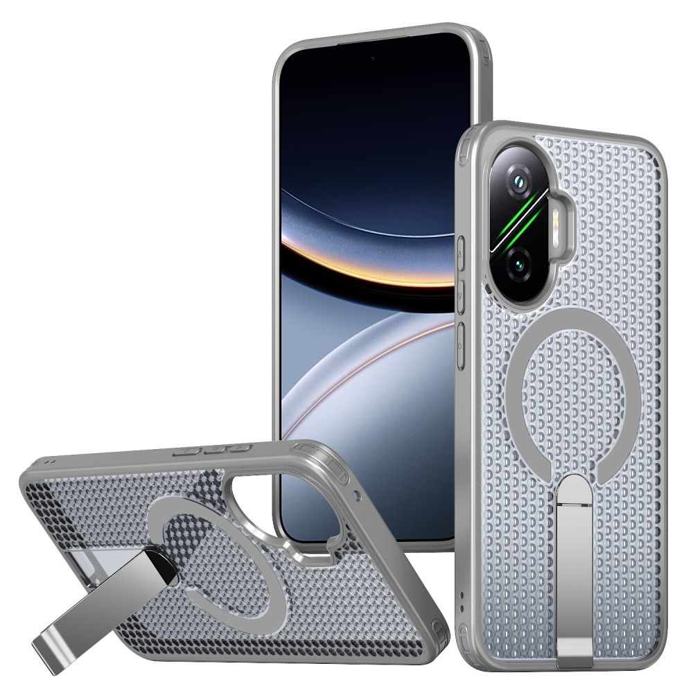 Xiaomi Poco F7 5G Grid Magsafe Σκληρή Θήκη με Stand Titanium Grey