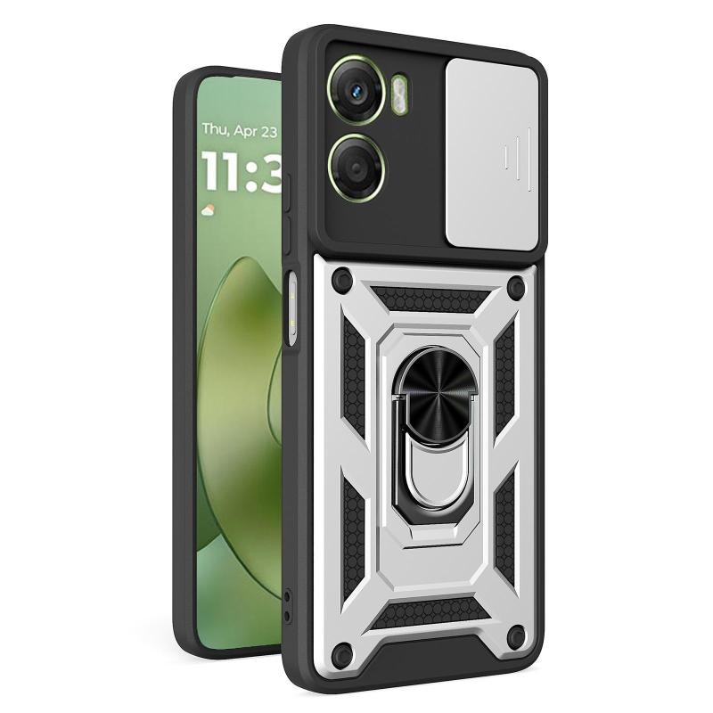 Motorola Moto G06 4G Sliding Camera Σκληρή Θήκη με Δαχτυλίδι Silver