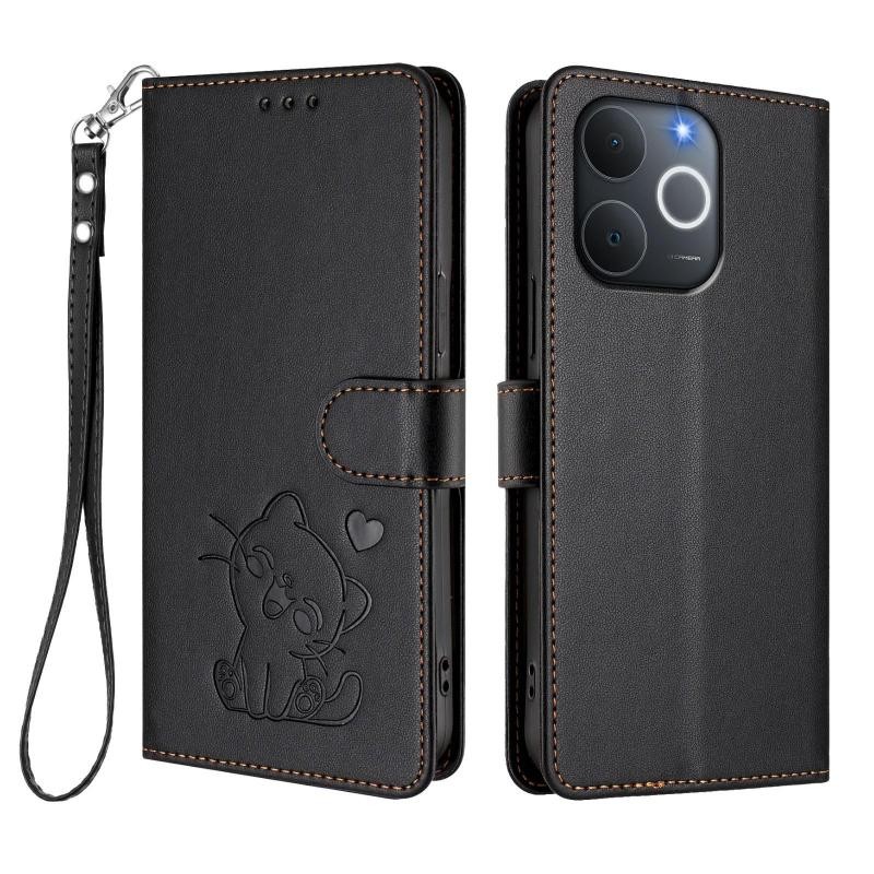 Realme Note 70T 4G Cat and Heart Θήκη Πορτοφόλι Black