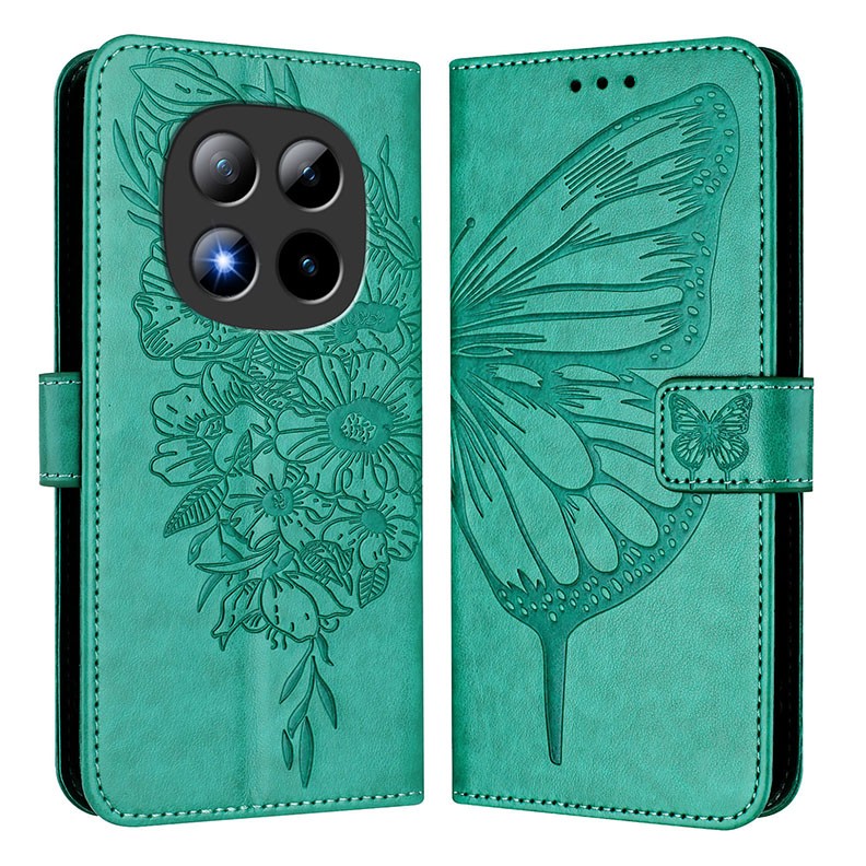 Xiaomi Redmi Note 15 Pro Plus 5G/Poco M8 Pro 5G Butterfly and Flowers Θήκη Πορτοφόλι Green