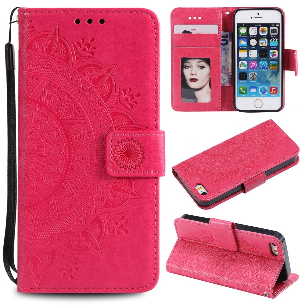 Apple iPhone SE/5s/5 Mandala Θήκη Πορτοφόλι Rose Red