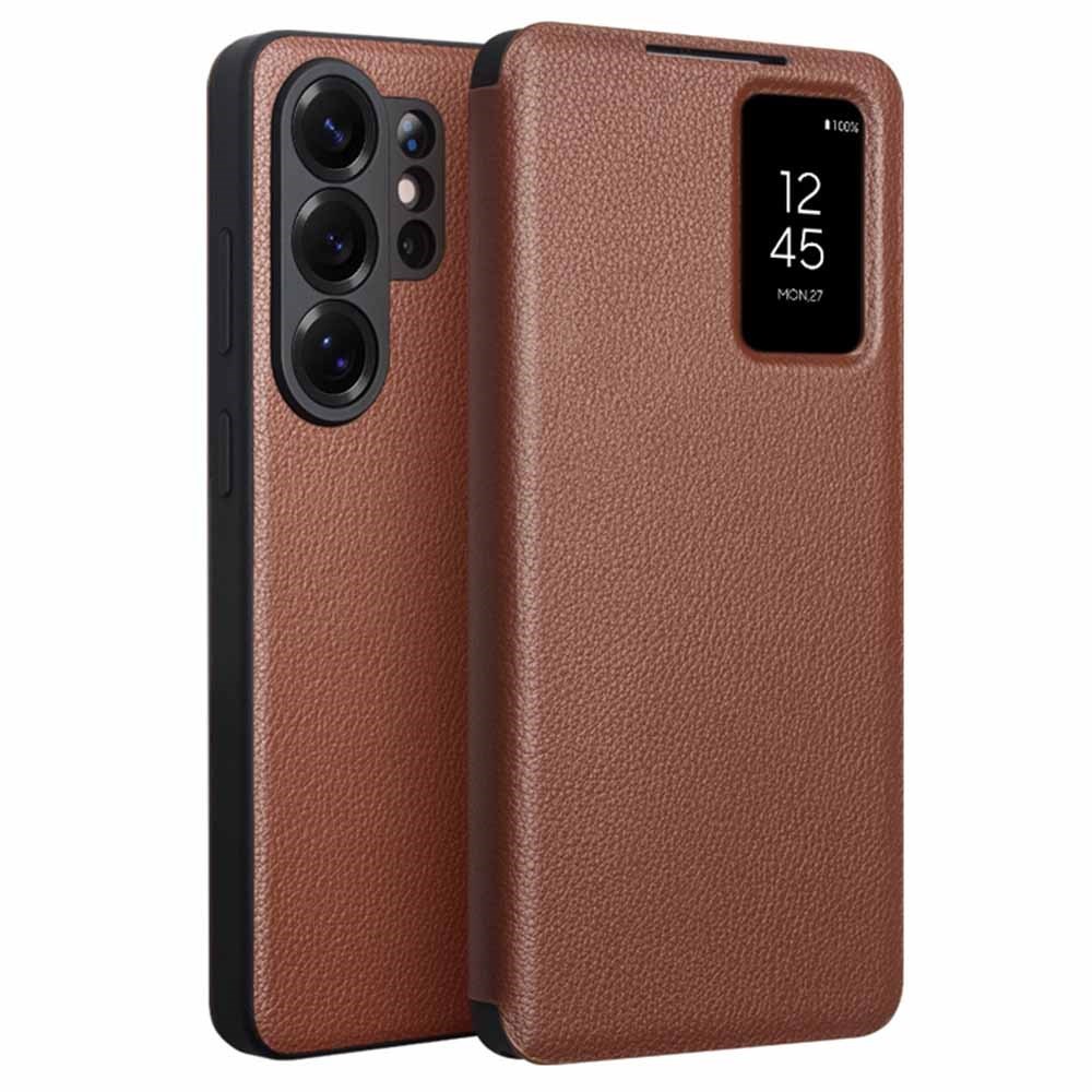 Samsung Galaxy S26 Ultra 5G QIALINO View Window Δερμάτινη Θήκη Βιβλίο Brown