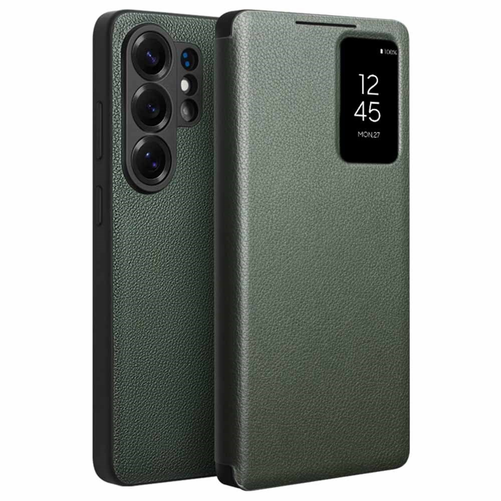 Samsung Galaxy S26 Ultra 5G QIALINO View Window Δερμάτινη Θήκη Βιβλίο Green