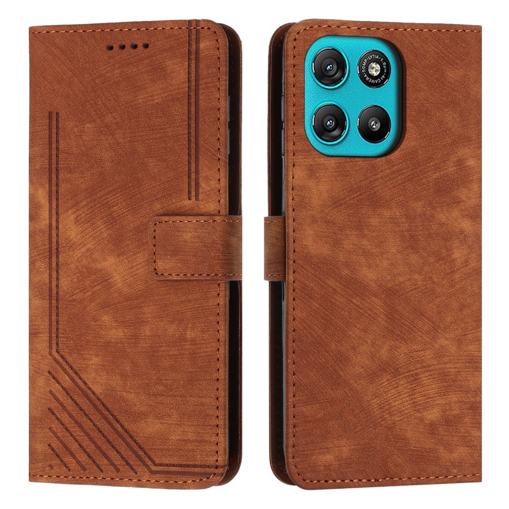 Motorola Moto G57 Power 5G / G67 Power 5G Stripe Pattern Θήκη Πορτοφόλι Brown