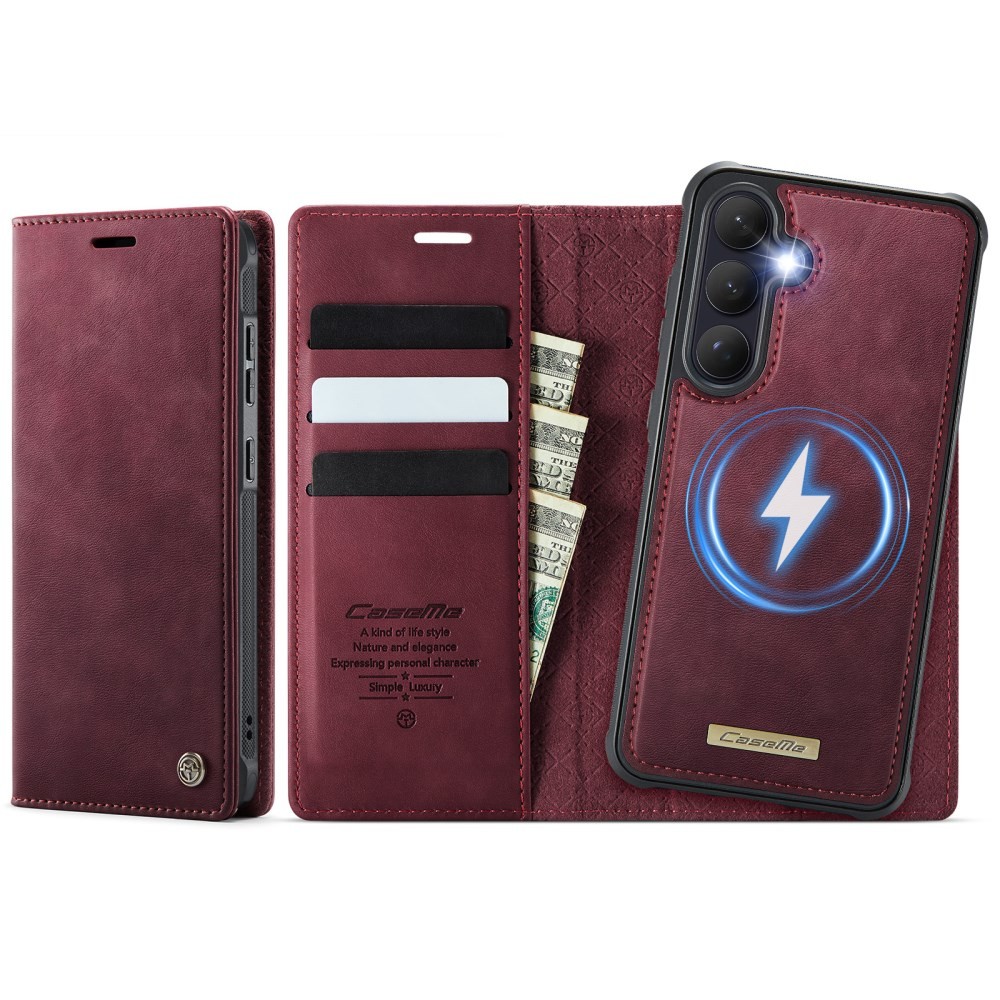 Samsung Galaxy S26 5G CaseMe C49 MagSafe Θήκη Βιβλίο με Αποσπώμενη Θήκη Σιλικόνης Wine Red