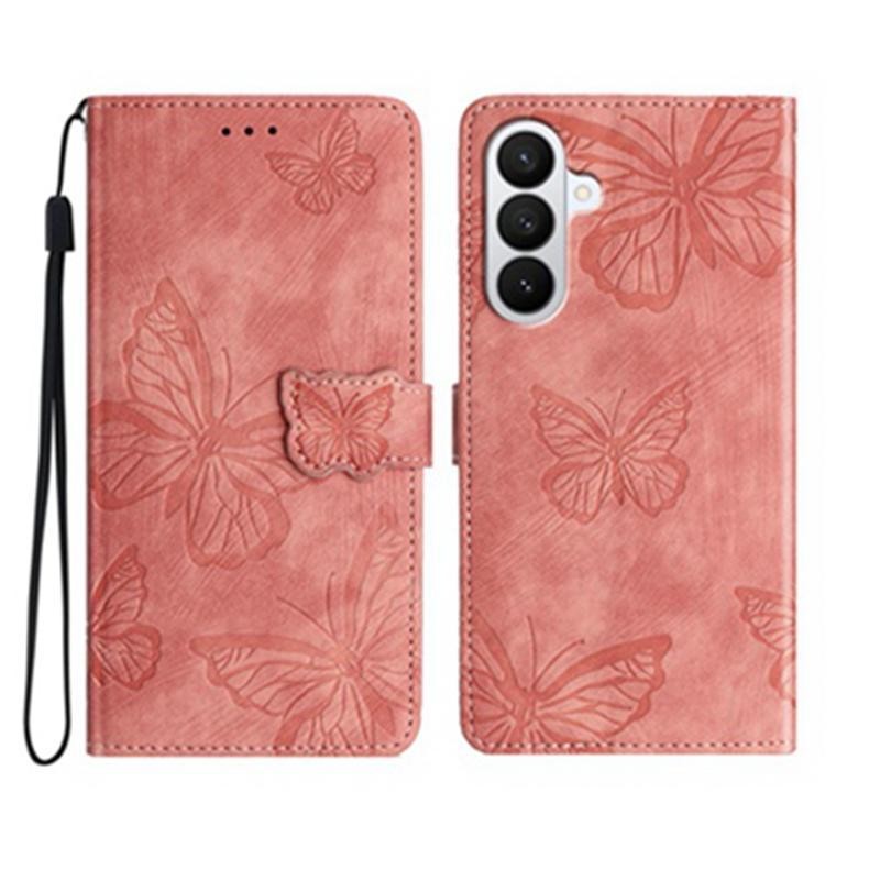 Samsung Galaxy A57 5G Butterfly Imprinted Θήκη Πορτοφόλι Pink