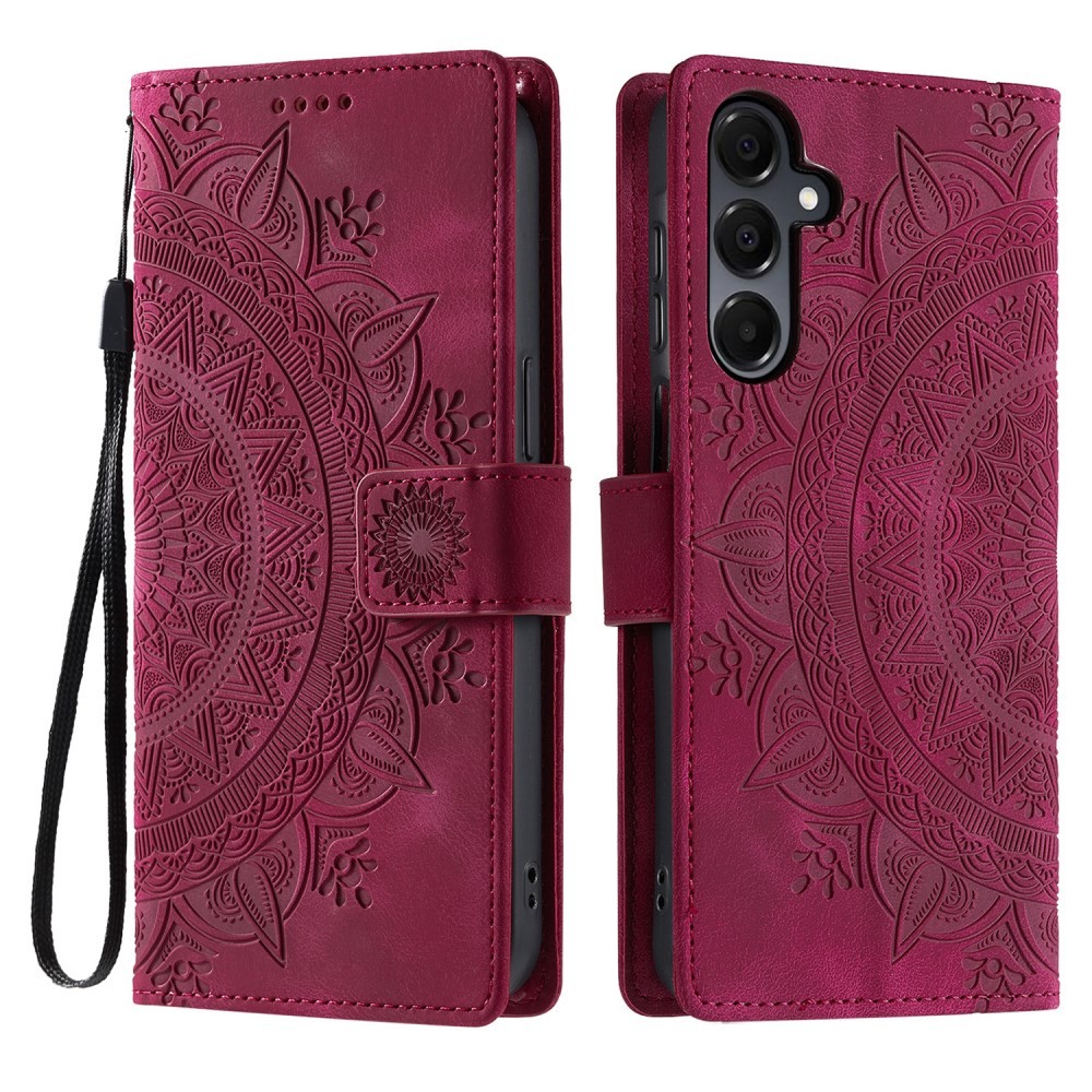 Samsung Galaxy A57 5G Mandala Flower Θήκη Πορτοφόλι Wine Red