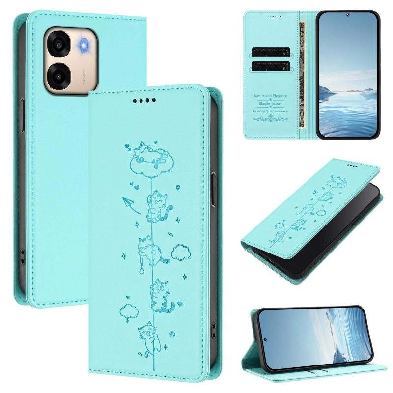 Oppo A6x 4G/5G Cute Cats Θήκη Βιβλίο Mint Green