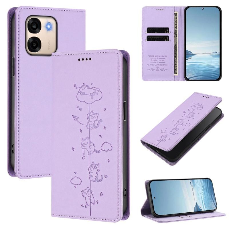Oppo A6x 4G/5G Cute Cats Θήκη Βιβλίο Light Purple
