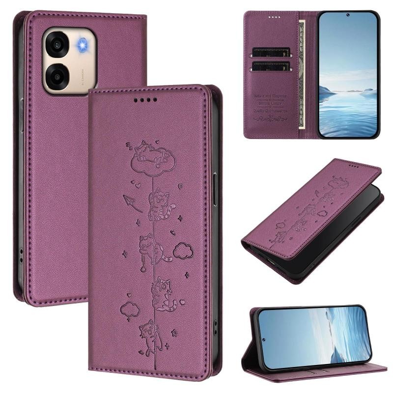 Oppo A6x 4G/5G Cute Cats Θήκη Βιβλίο Violet Purple