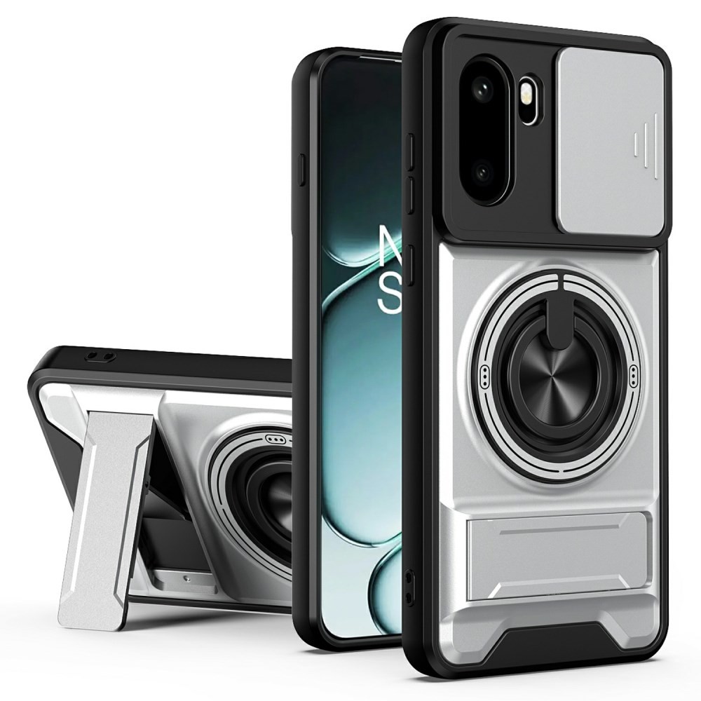 OnePlus 15R 5G Sliding Camshield Σκληρή Θήκη με Δαχτυλίδι και Stand Silver
