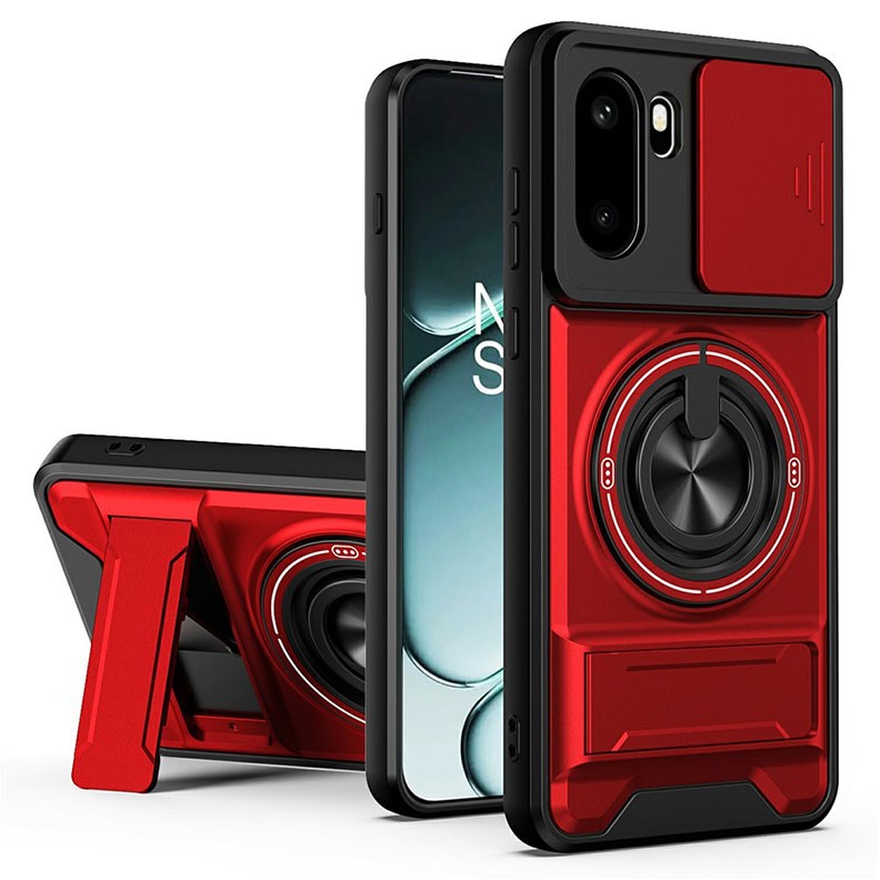 OnePlus 15R 5G Sliding Camshield Σκληρή Θήκη με Δαχτυλίδι και Stand Red