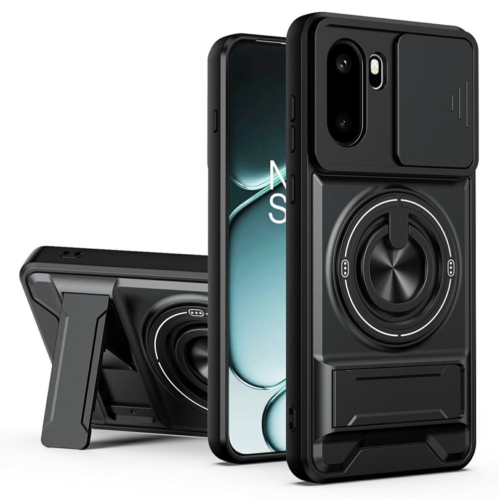 OnePlus 15R 5G Sliding Camshield Σκληρή Θήκη με Δαχτυλίδι και Stand Black