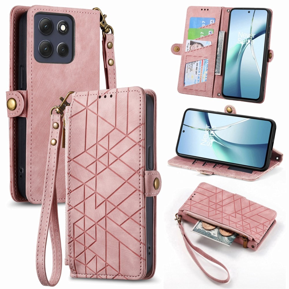 Motorola Edge 70 Fusion 5G Geometry Zipper Θήκη Πορτοφόλι Pink